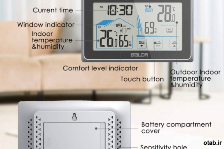 ساعت رومیزی BALDR مدل B0340ST2H2 هواشناسی دار قابلیت نشان دادن درصد رطوبت دارای دماسنج 